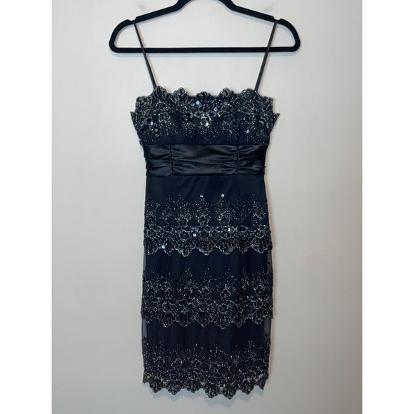 Masquerade y2K Whimsygoth Goth Fairy Black Lace Sequin Cocktail Dress Size 5/6 - Picture 2 of 6